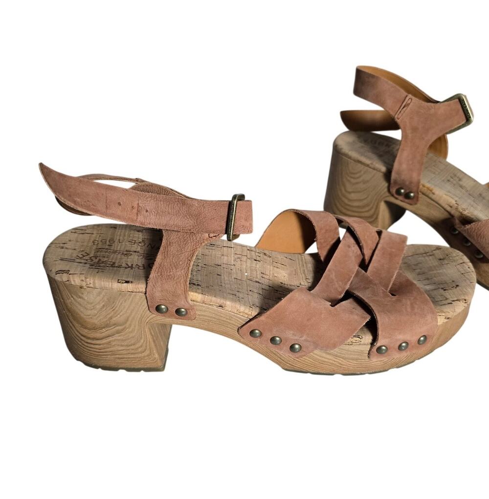 Kork Ease Brown Leather Platform Sandals Womens 11 Cork Chunky Heel Boho Strappy